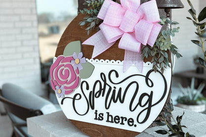 Spring Is Here Laser Cut File, Round Door Hanger SVG, Floral Rose Design, Glowforge SVG, Xtool, Farmhouse Spring Decor