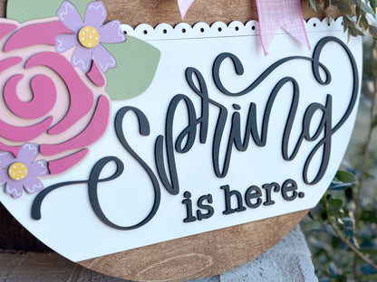 Spring Is Here Laser Cut File, Round Door Hanger SVG, Floral Rose Design, Glowforge SVG, Xtool, Farmhouse Spring Decor