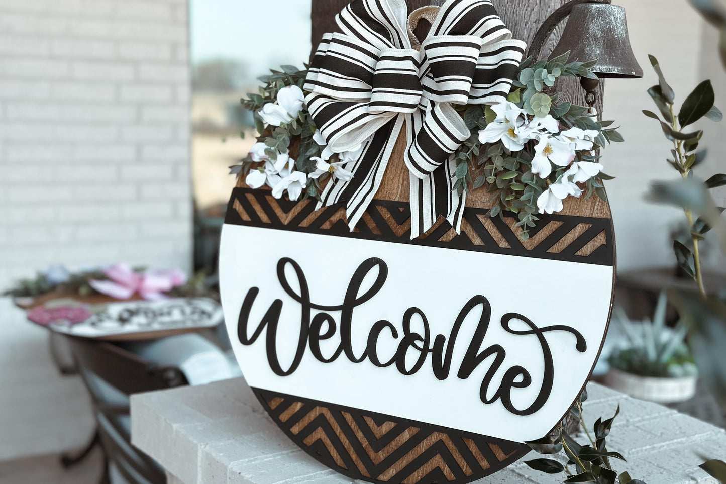 Welcome Door Hanger SVG, Geometric Laser Cut File, Round Door Sign Design, Glowforge SVG, Xtool, Farmhouse Welcome Decor