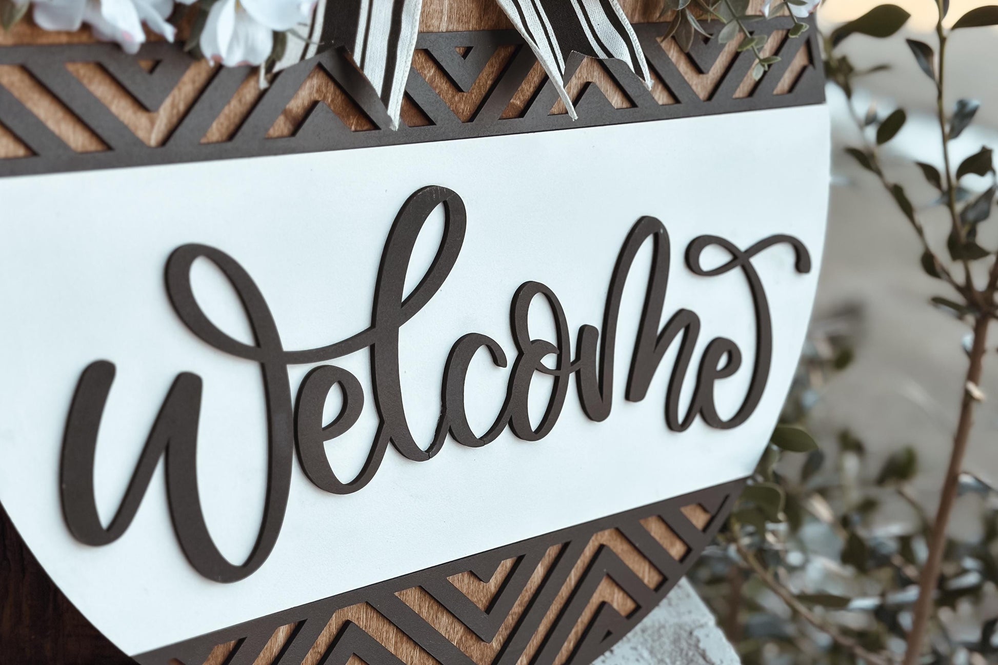 Welcome Door Hanger SVG, Geometric Laser Cut File, Round Door Sign Design, Glowforge SVG, Xtool, Farmhouse Welcome Decor