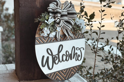 Welcome Door Hanger SVG, Geometric Laser Cut File, Round Door Sign Design, Glowforge SVG, Xtool, Farmhouse Welcome Decor