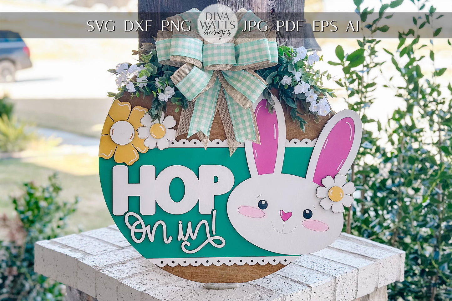 Every Bunny Welcome SVG, Easter Bunny Door Hanger Laser File, Spring Porch Decor, Layered Laser Cut Design, Glowforge Bunny SVG
