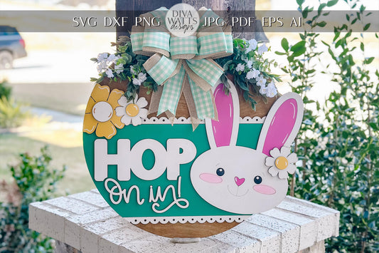 Every Bunny Welcome SVG, Easter Bunny Door Hanger Laser File, Spring Porch Decor, Layered Laser Cut Design, Glowforge Bunny SVG