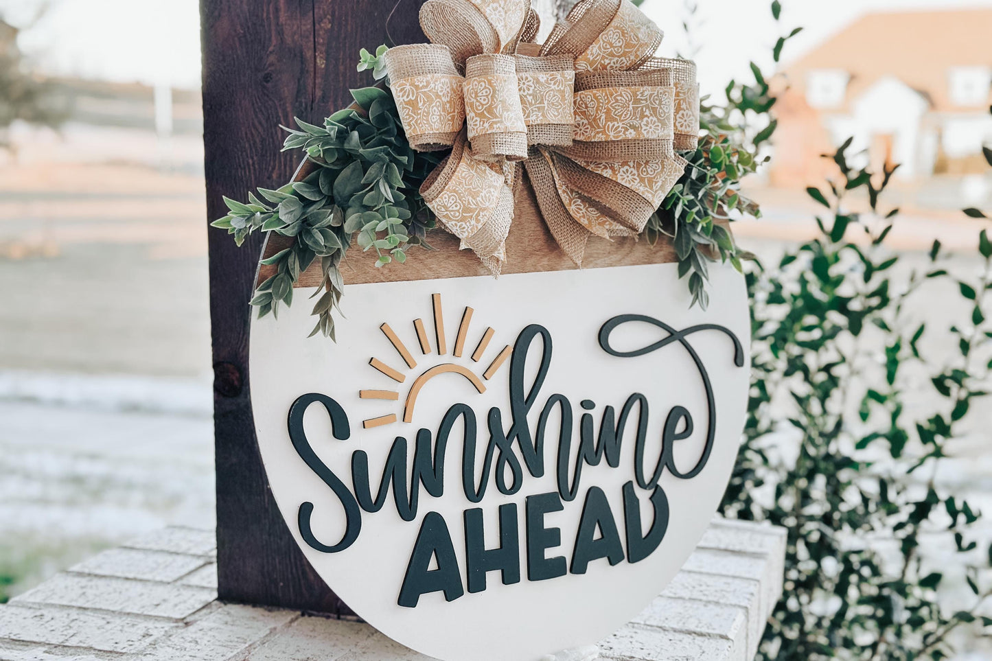 Sunshine Ahead Door Hanger SVG, Sunburst Laser Cut File, Round Sign Design, Glowforge SVG, Xtool, Farmhouse Summer Decor