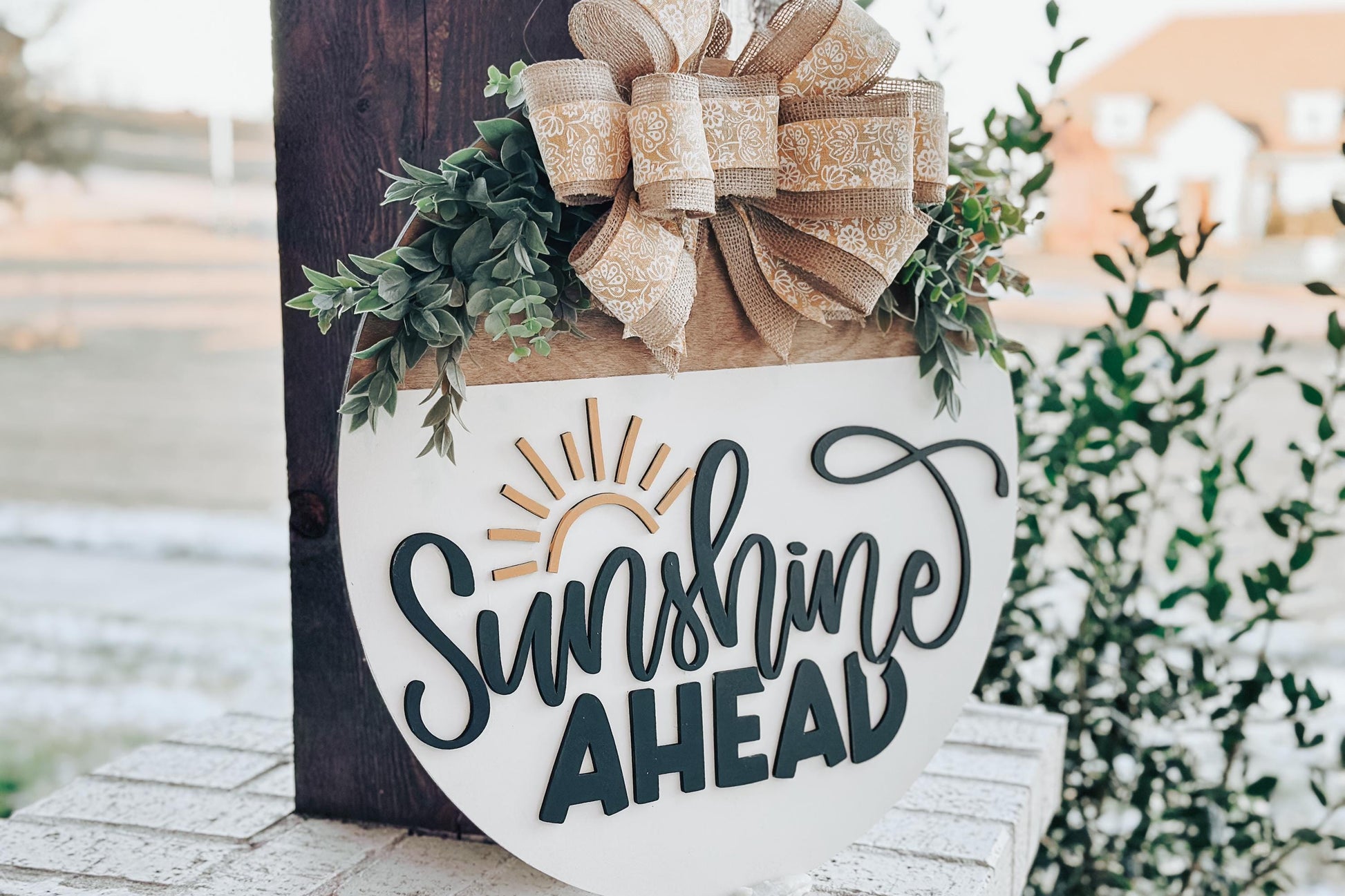 Sunshine Ahead Door Hanger SVG, Sunburst Laser Cut File, Round Sign Design, Glowforge SVG, Xtool, Farmhouse Summer Decor