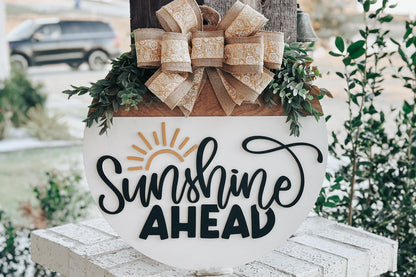 Sunshine Ahead Door Hanger SVG, Sunburst Laser Cut File, Round Sign Design, Glowforge SVG, Xtool, Farmhouse Summer Decor