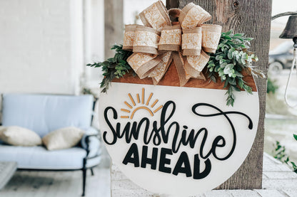 Sunshine Ahead Door Hanger SVG, Sunburst Laser Cut File, Round Sign Design, Glowforge SVG, Xtool, Farmhouse Summer Decor