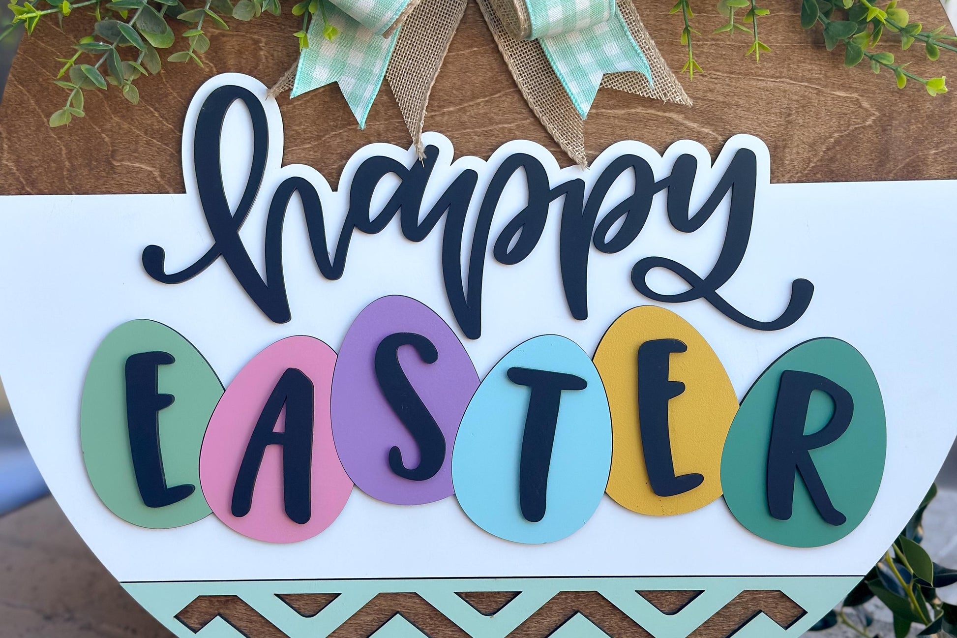 Happy Easter Door Hanger SVG, Egg Laser Cut File, Round Sign Design, Glowforge SVG, Xtool, Farmhouse Easter Decor