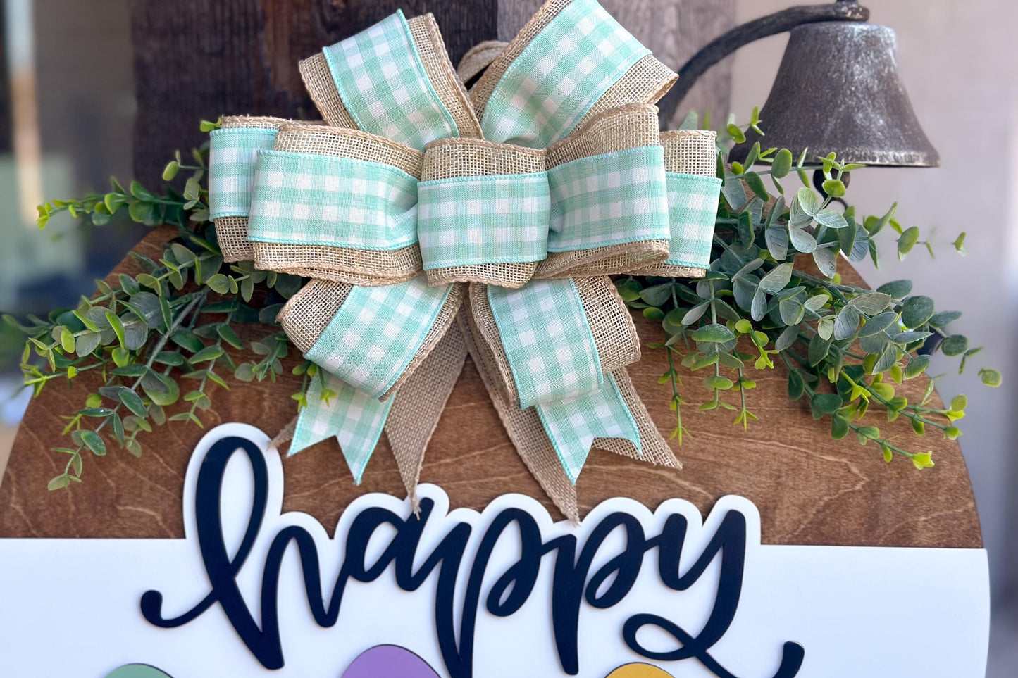 Happy Easter Door Hanger SVG, Egg Laser Cut File, Round Sign Design, Glowforge SVG, Xtool, Farmhouse Easter Decor
