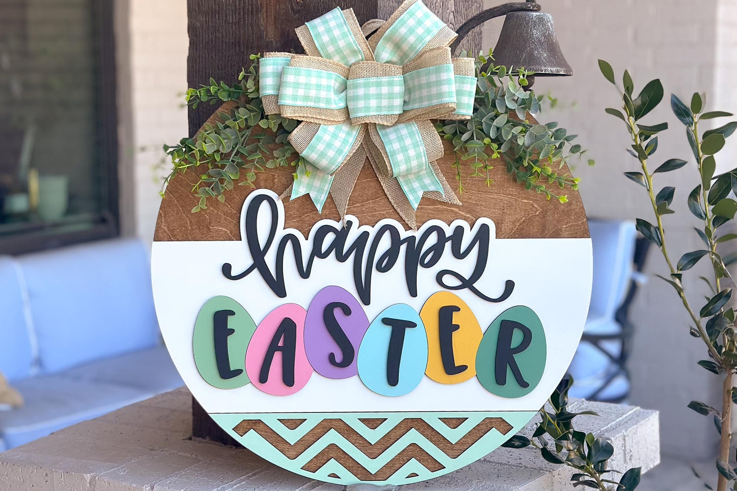 Happy Easter Door Hanger SVG, Egg Laser Cut File, Round Sign Design, Glowforge SVG, Xtool, Farmhouse Easter Decor