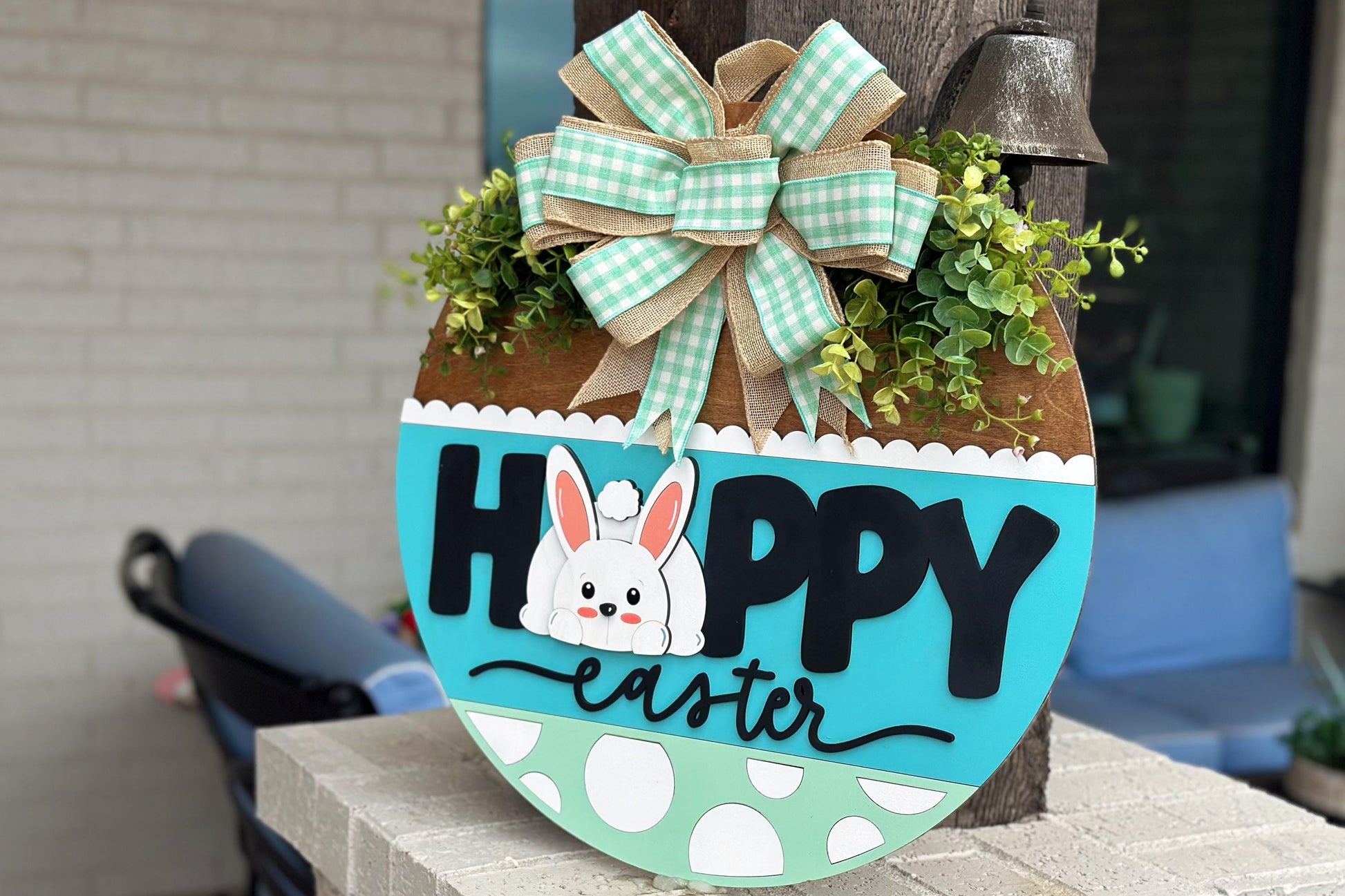 Happy Easter Bunny Door Hanger SVG, Laser Cut File for Glowforge Xtool, Layered Easter Sign SVG, Round Door Sign Digital File