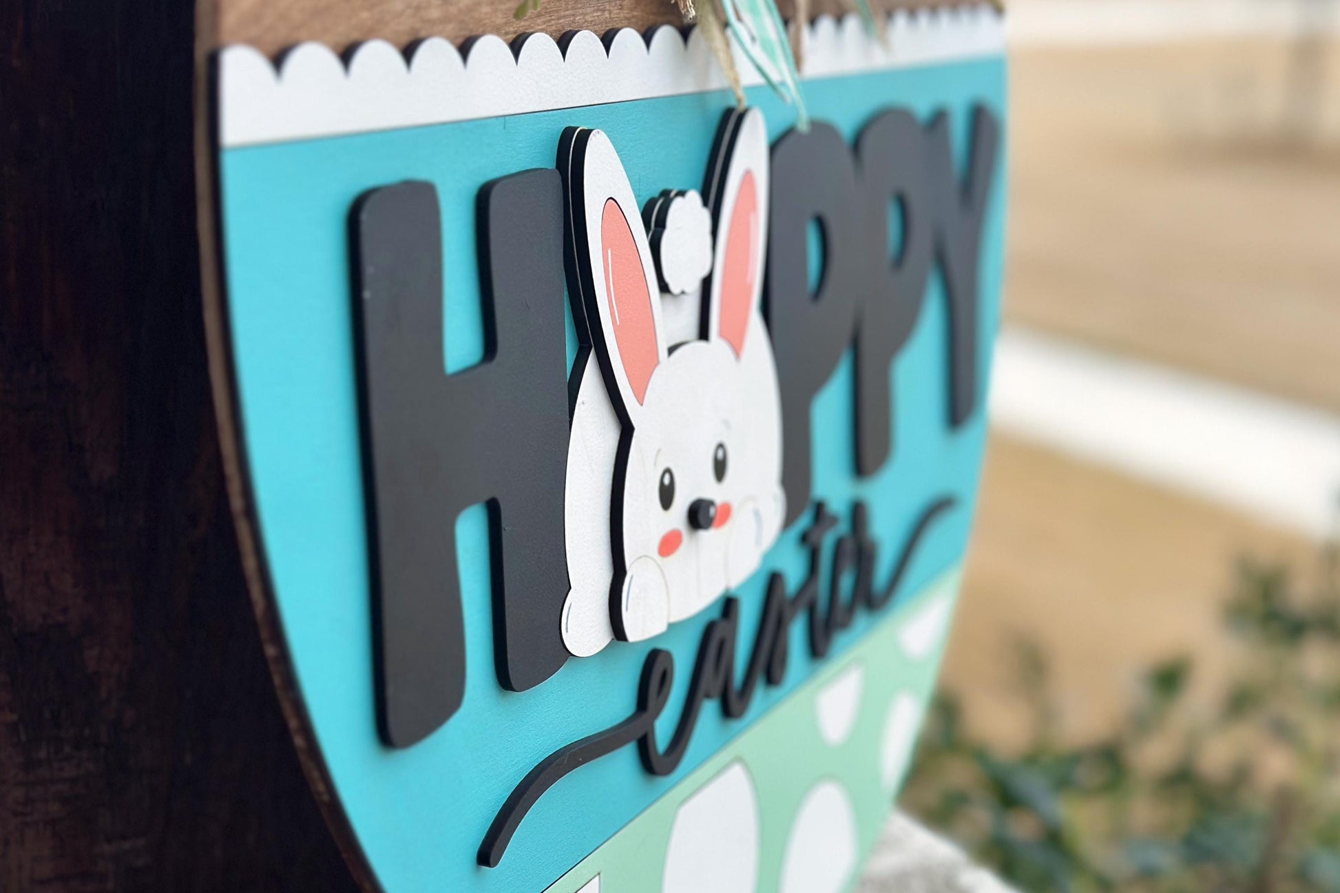 Happy Easter Bunny Door Hanger SVG, Laser Cut File for Glowforge Xtool, Layered Easter Sign SVG, Round Door Sign Digital File