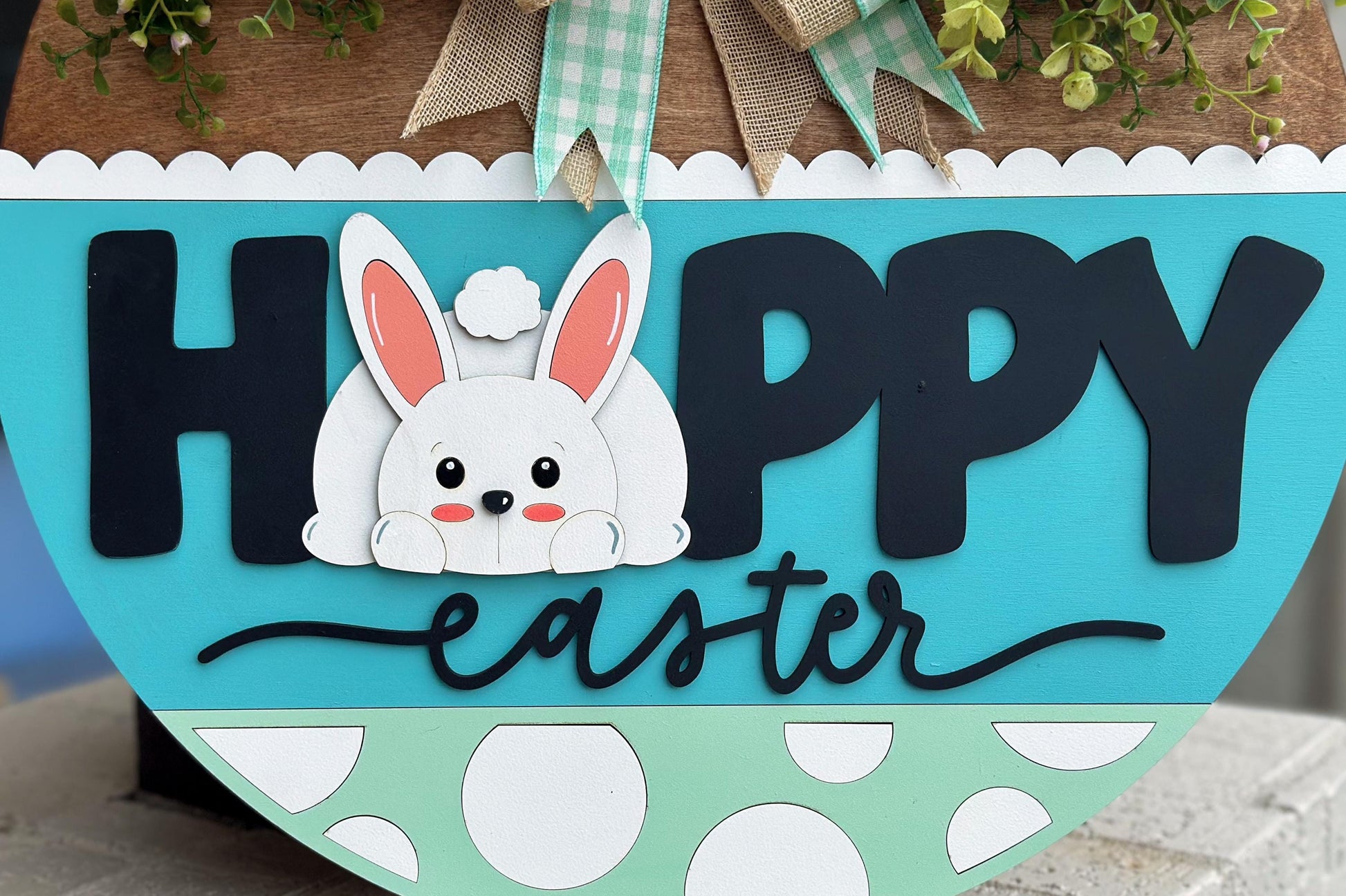 Happy Easter Bunny Door Hanger SVG, Laser Cut File for Glowforge Xtool, Layered Easter Sign SVG, Round Door Sign Digital File