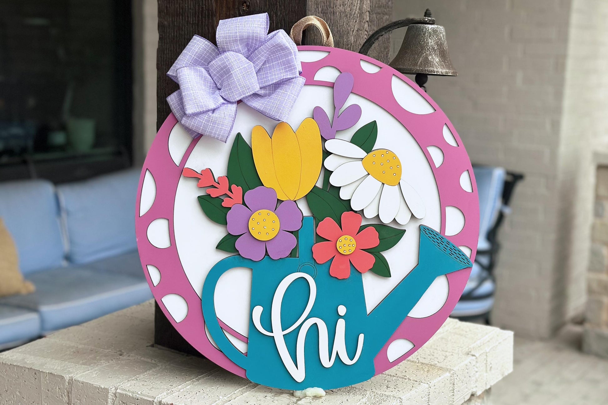 Floral Watering Can Door Hanger SVG, Layered Laser Cut File for Glowforge Xtool, Spring Welcome Sign SVG, 3D Round Door Sign