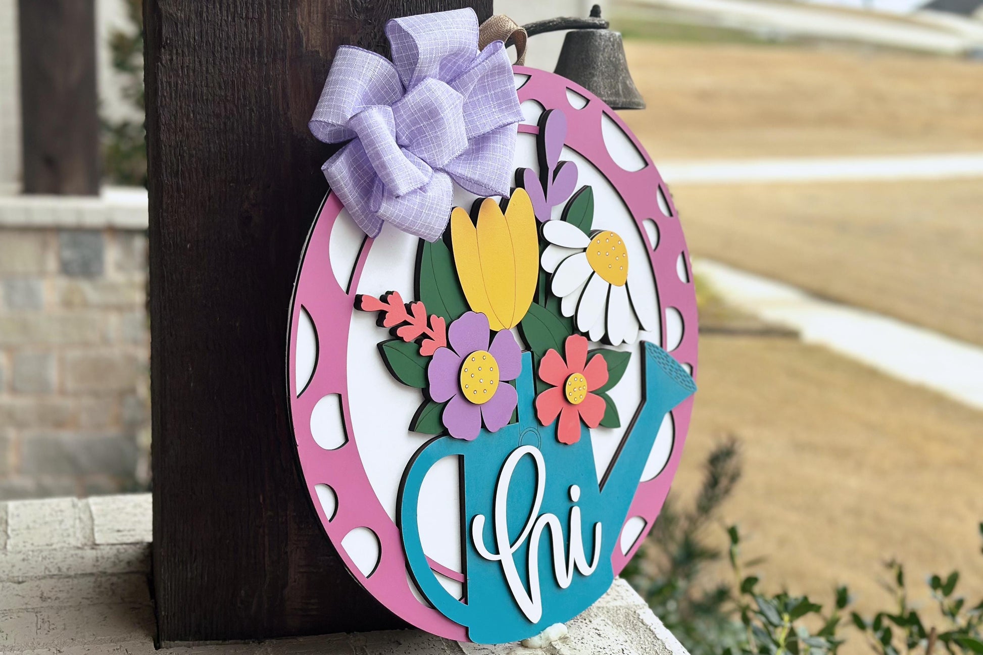 Floral Watering Can Door Hanger SVG, Layered Laser Cut File for Glowforge Xtool, Spring Welcome Sign SVG, 3D Round Door Sign