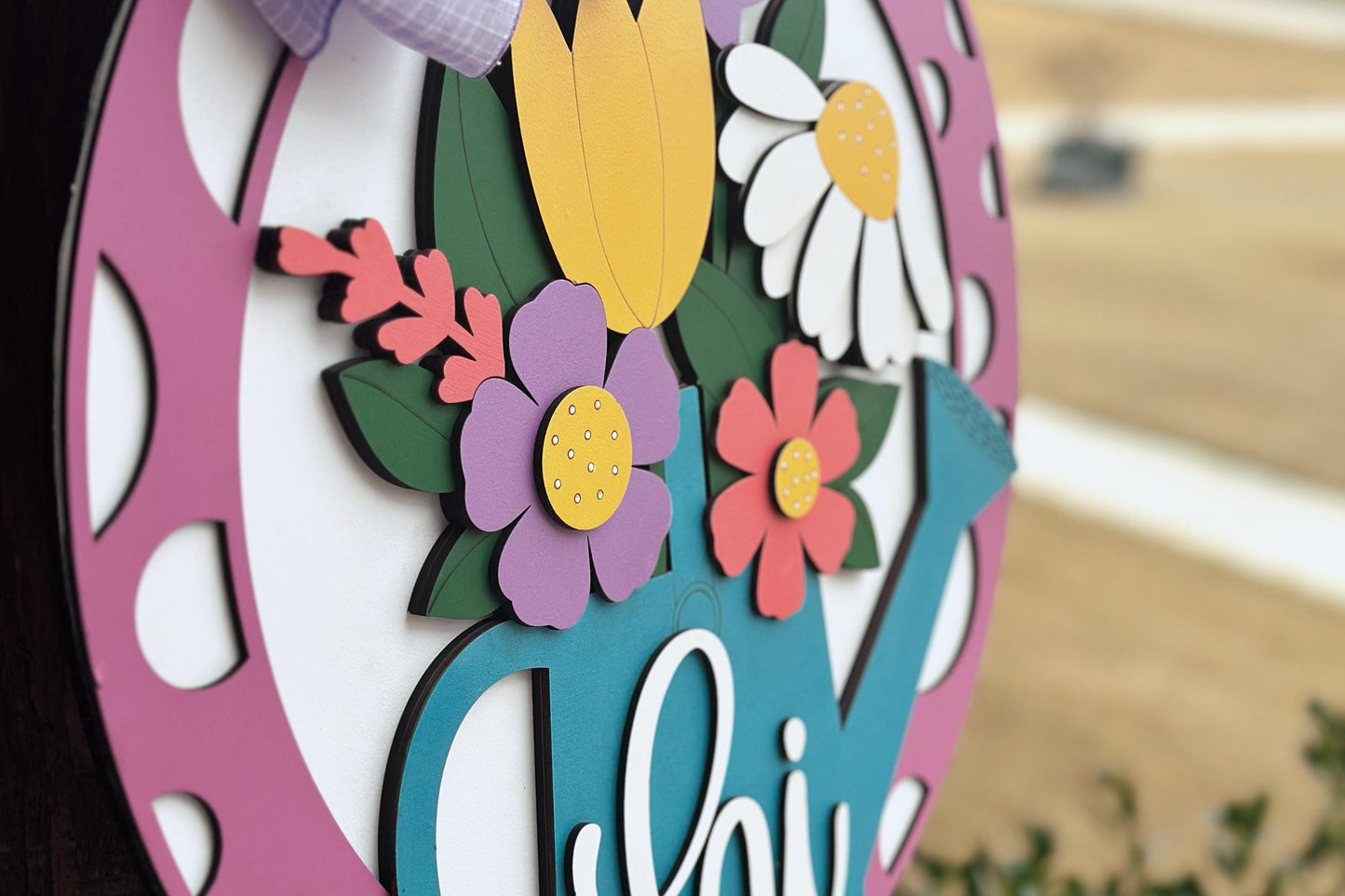 Floral Watering Can Door Hanger SVG, Layered Laser Cut File for Glowforge Xtool, Spring Welcome Sign SVG, 3D Round Door Sign