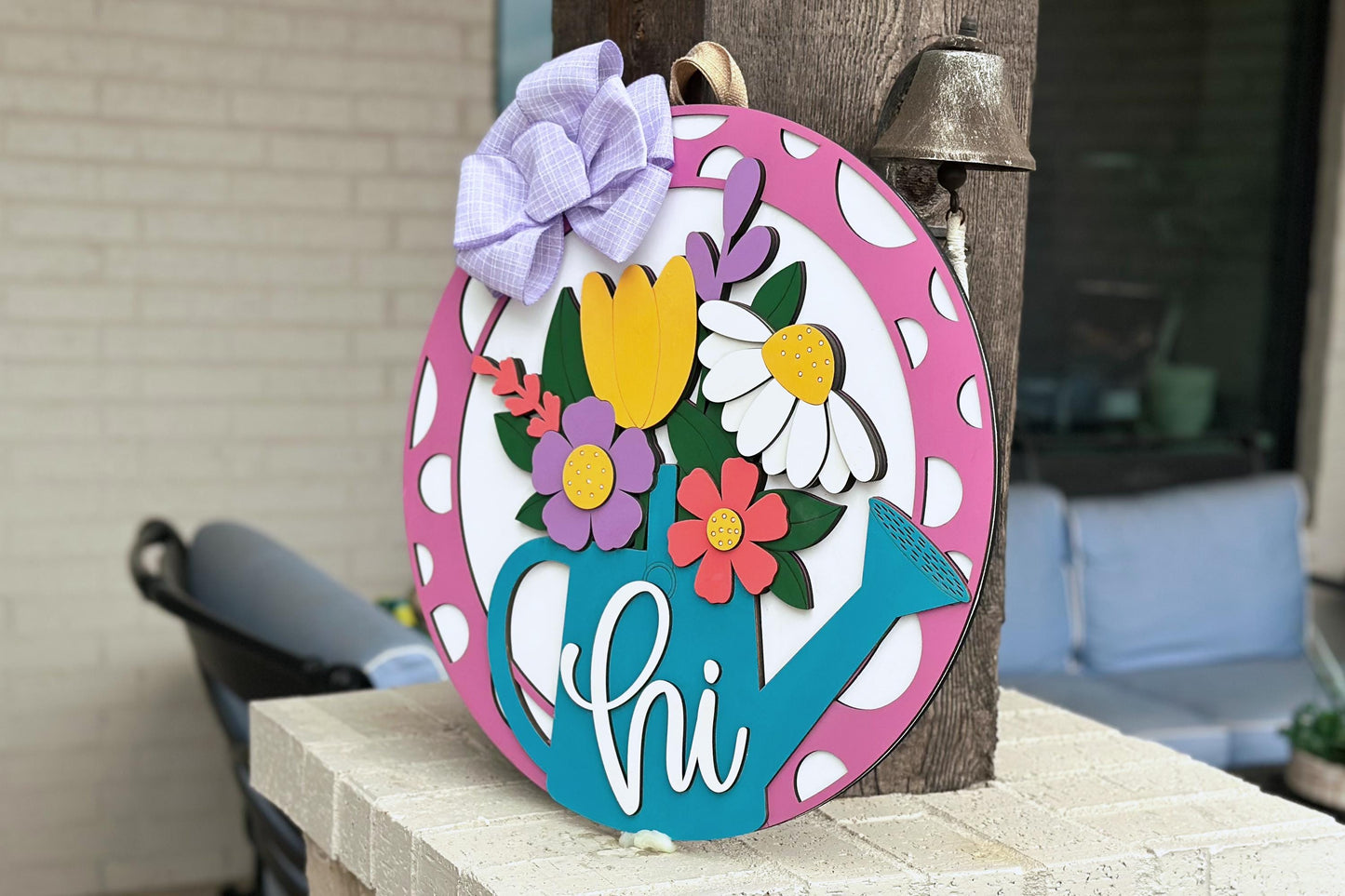 Floral Watering Can Door Hanger SVG, Layered Laser Cut File for Glowforge Xtool, Spring Welcome Sign SVG, 3D Round Door Sign