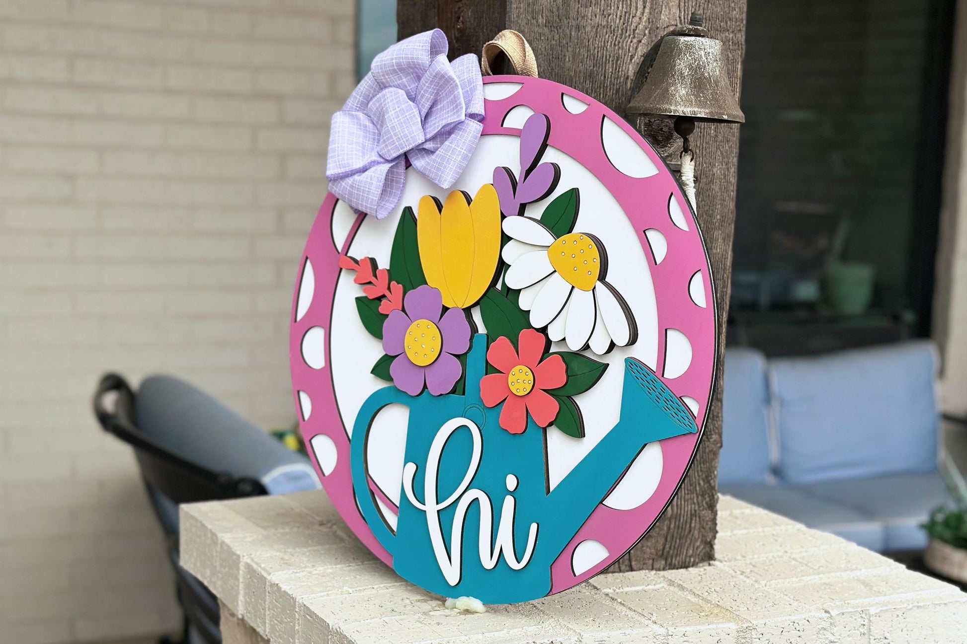 Floral Watering Can Door Hanger SVG, Layered Laser Cut File for Glowforge Xtool, Spring Welcome Sign SVG, 3D Round Door Sign