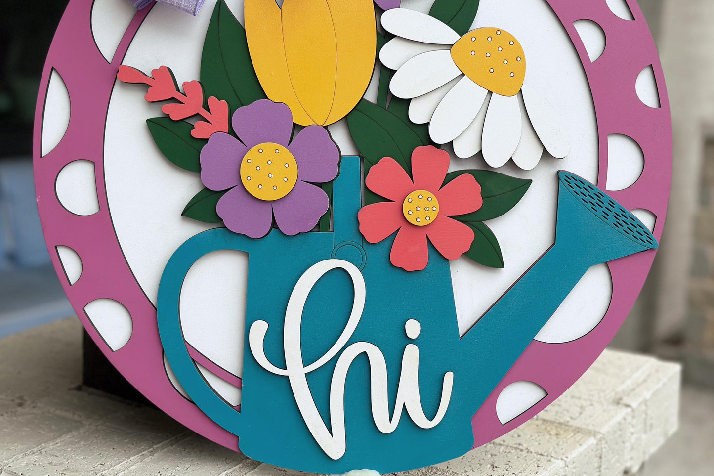 Floral Watering Can Door Hanger SVG, Layered Laser Cut File for Glowforge Xtool, Spring Welcome Sign SVG, 3D Round Door Sign