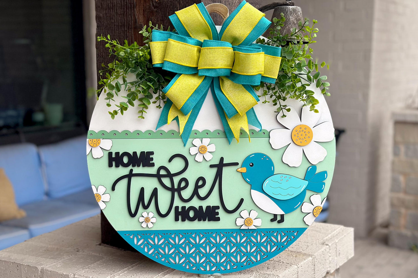 Home Tweet Home Door Hanger SVG, Layered Laser Cut File for Glowforge Xtool, Spring Bird Welcome Sign SVG, 3D Round Door Sign