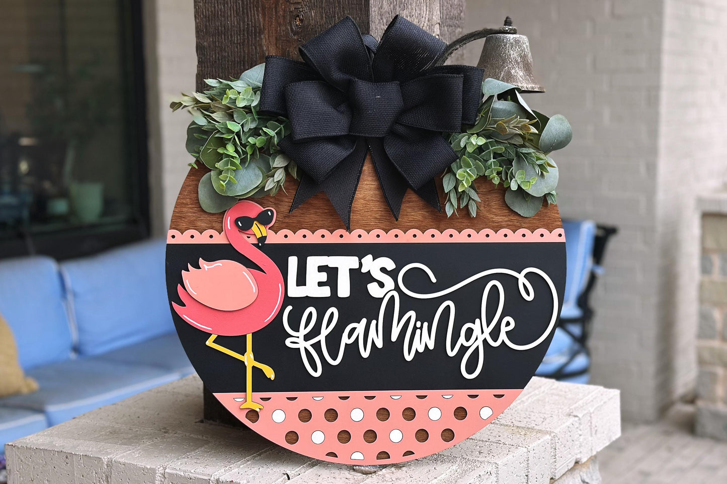 Let’s Flamingle Flamingo Door Hanger SVG, Layered Laser Cut File for Glowforge Xtool, Summer Tropical Sign SVG, 3D Round Door Sign