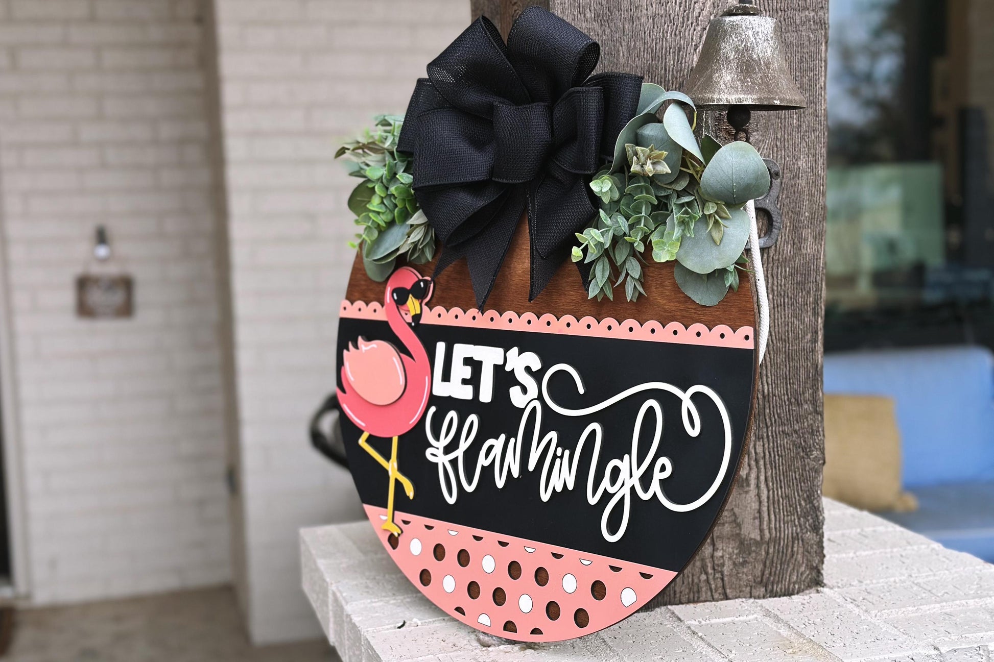 Let’s Flamingle Flamingo Door Hanger SVG, Layered Laser Cut File for Glowforge Xtool, Summer Tropical Sign SVG, 3D Round Door Sign