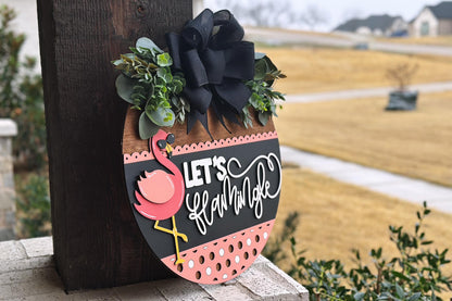 Let’s Flamingle Flamingo Door Hanger SVG, Layered Laser Cut File for Glowforge Xtool, Summer Tropical Sign SVG, 3D Round Door Sign