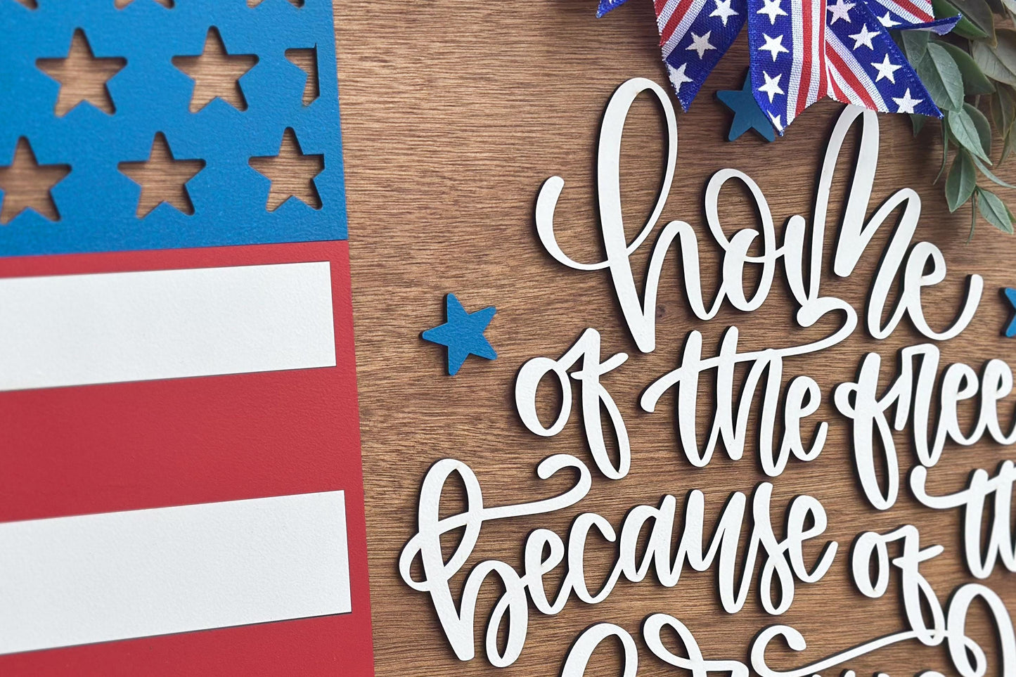 Home of the Free Because of the Brave Door Hanger SVG, Layered Laser Cut File for Glowforge Xtool, Patriotic 4th of July Sign SVG