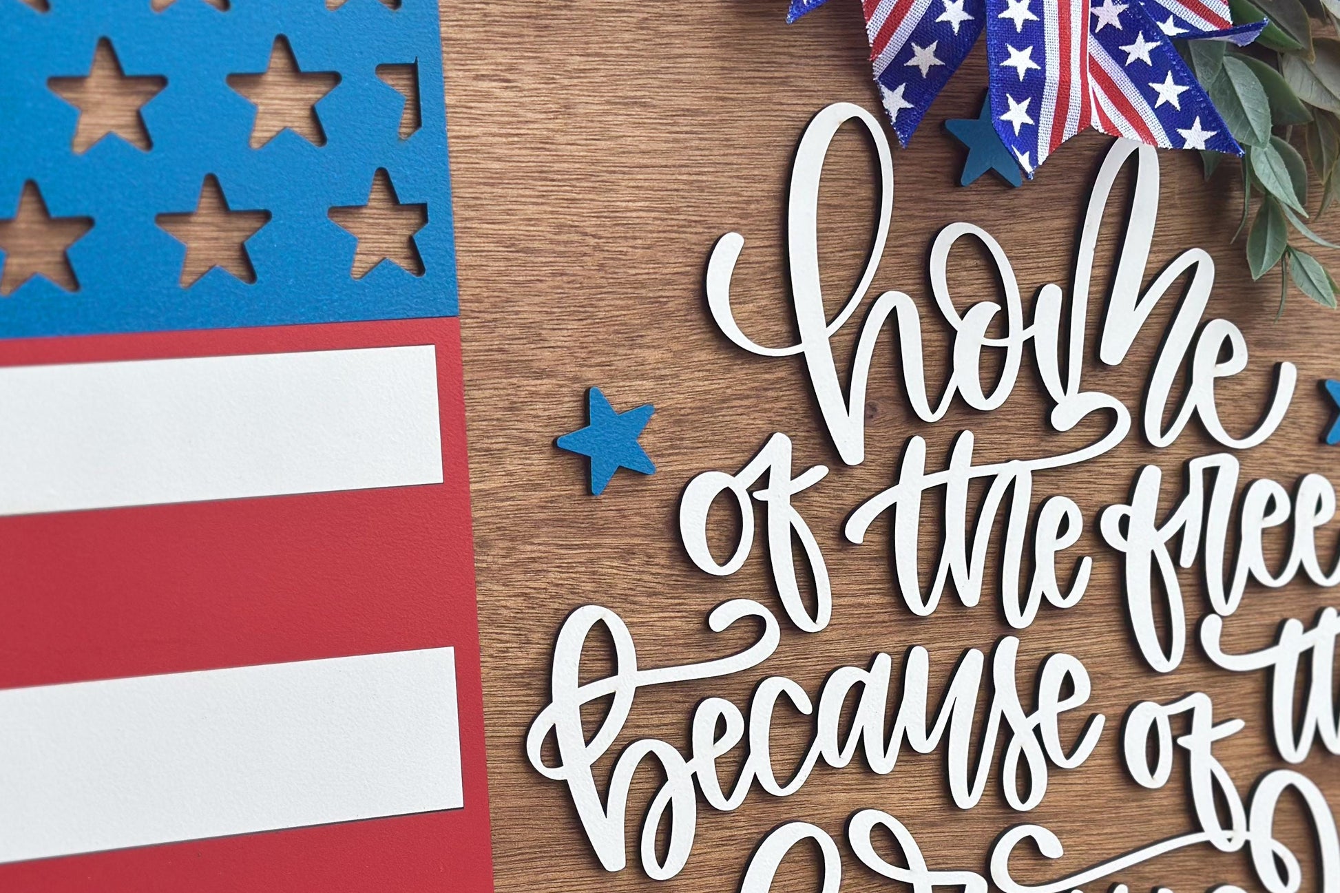 Home of the Free Because of the Brave Door Hanger SVG, Layered Laser Cut File for Glowforge Xtool, Patriotic 4th of July Sign SVG