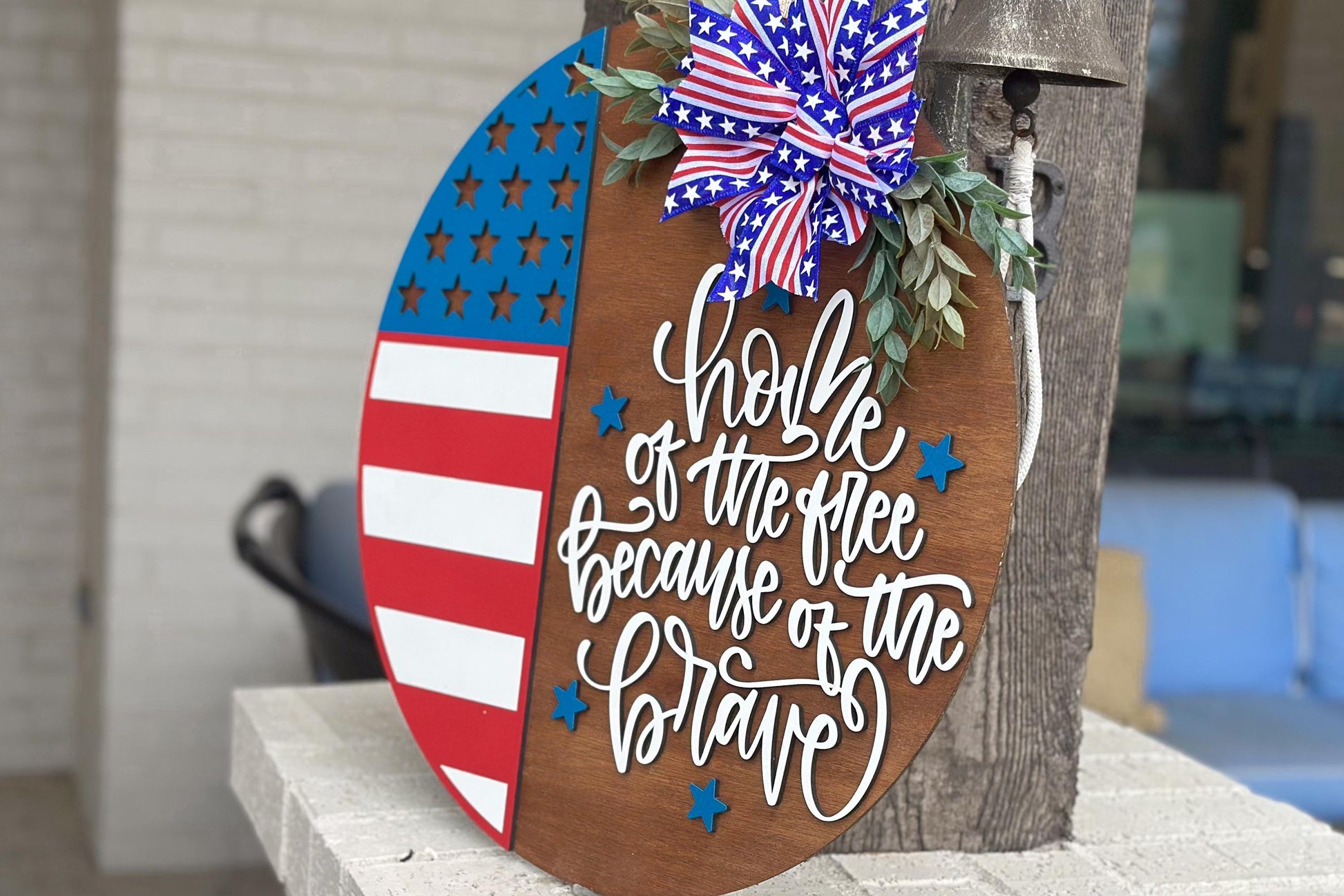 Home of the Free Because of the Brave Door Hanger SVG, Layered Laser Cut File for Glowforge Xtool, Patriotic 4th of July Sign SVG
