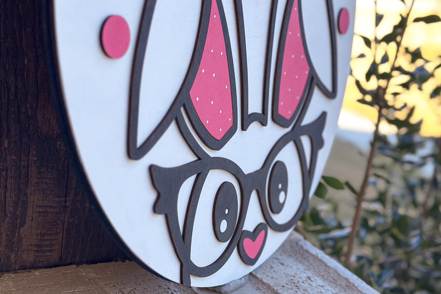 Happy Easter Bunny Door Hanger SVG, Glasses Rabbit Laser Cut File, Round Sign Design, Glowforge SVG, Xtool, Easter Decor