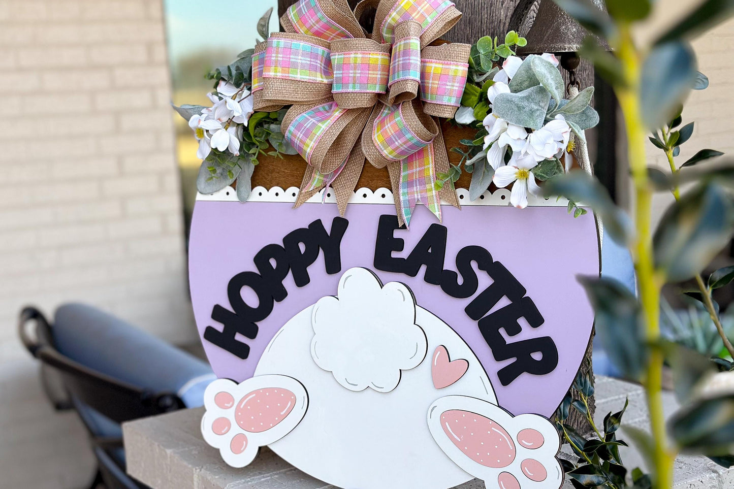 Hoppy Easter Door Hanger SVG, Bunny Butt Laser Cut File, Round Sign Design, Glowforge SVG, Xtool, Farmhouse Easter Decor