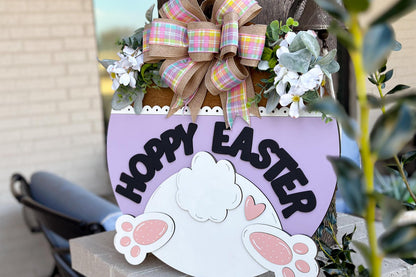 Hoppy Easter Door Hanger SVG, Bunny Butt Laser Cut File, Round Sign Design, Glowforge SVG, Xtool, Farmhouse Easter Decor