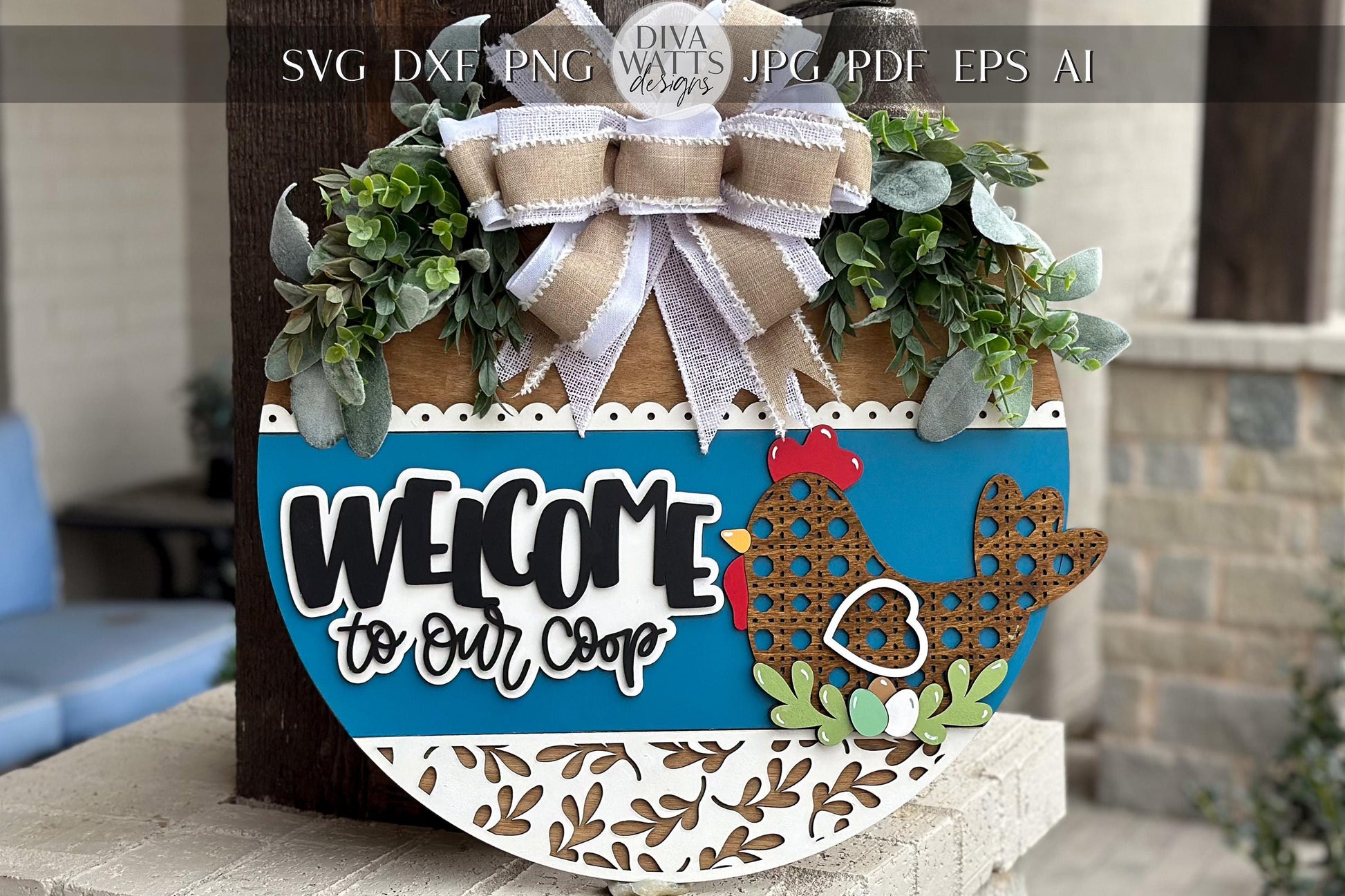 Cherry Hello Door Hanger SVG, Laser Cut File, Farmhouse Welcome Sign, Round Wood Sign SVG, Glowforge File, Layered Door Decor, Summer SVG