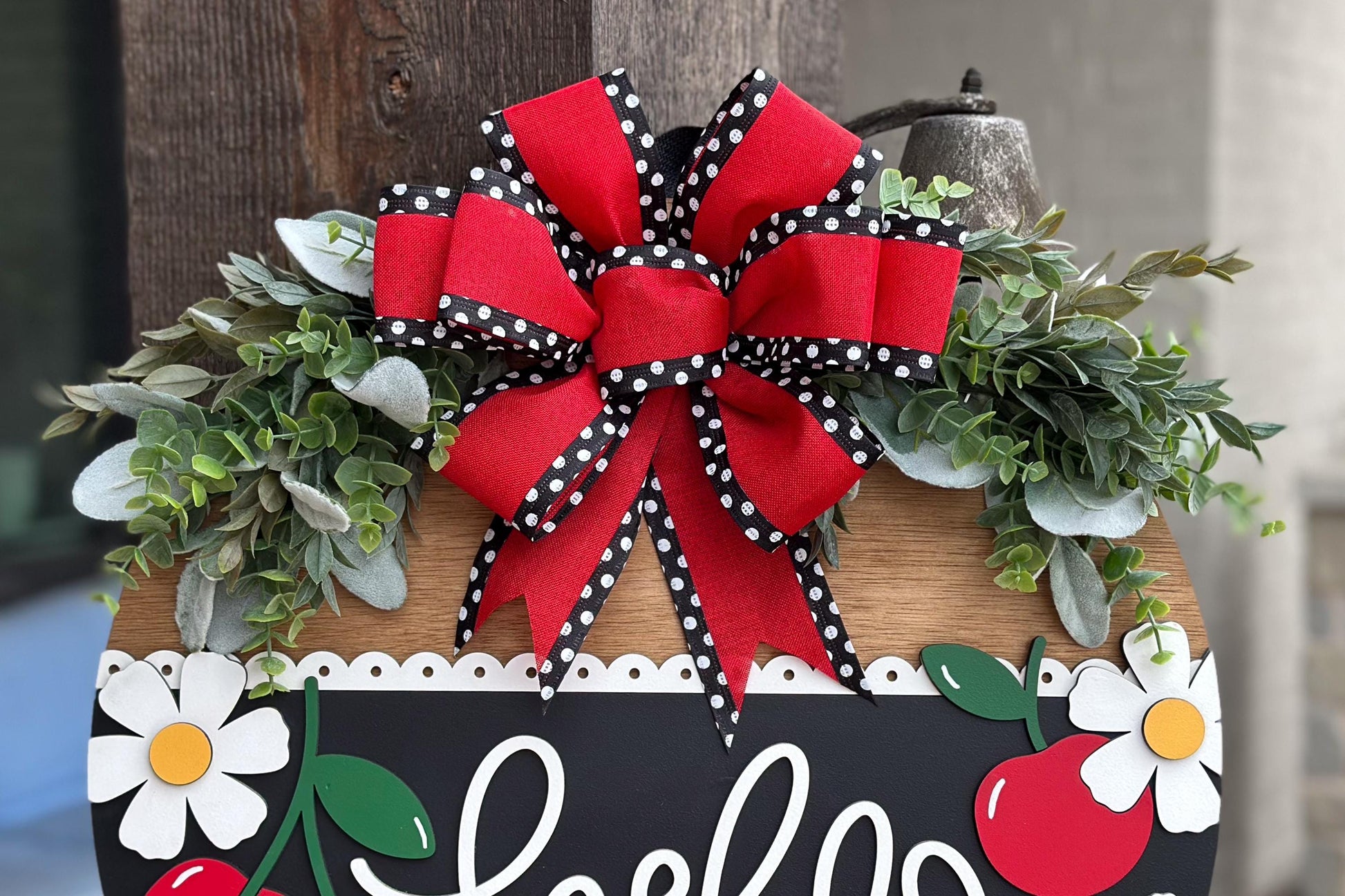 Cherry Hello Door Hanger SVG, Laser Cut File, Farmhouse Welcome Sign, Round Wood Sign SVG, Glowforge File, Layered Door Decor, Summer SVG