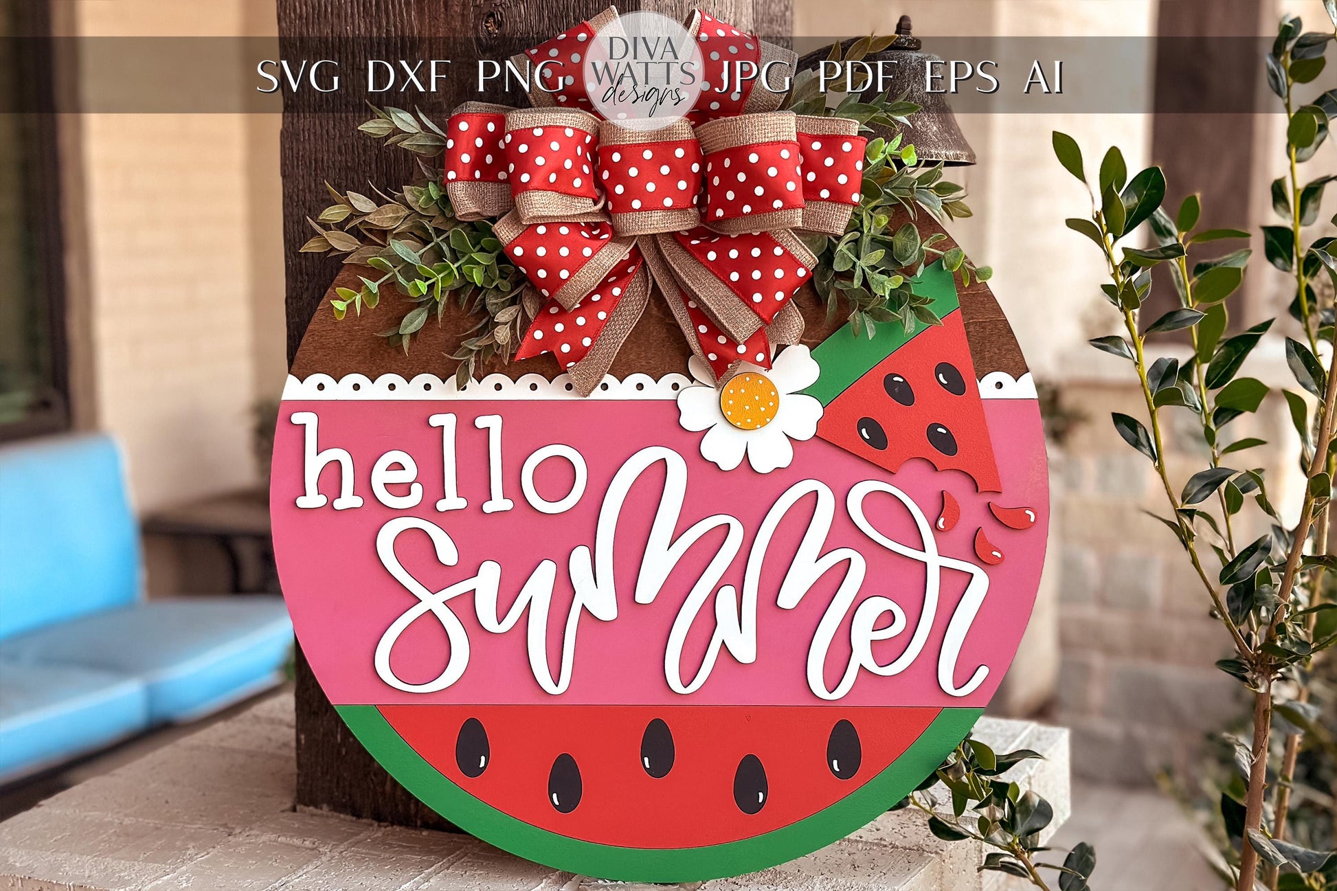 Hello Summer Watermelon Door Hanger SVG, Laser Cut File, Summer Door Sign Design, Layered SVG for Glowforge, Xtool, Farmhouse Decor