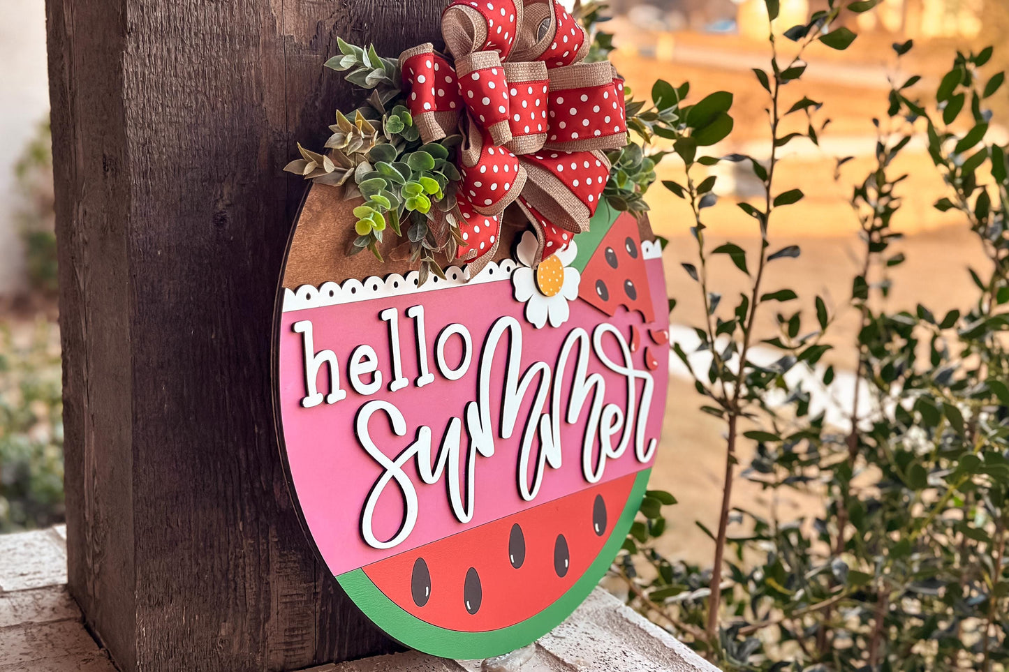 Hello Summer Watermelon Door Hanger SVG, Laser Cut File, Summer Door Sign Design, Layered SVG for Glowforge, Xtool, Farmhouse Decor