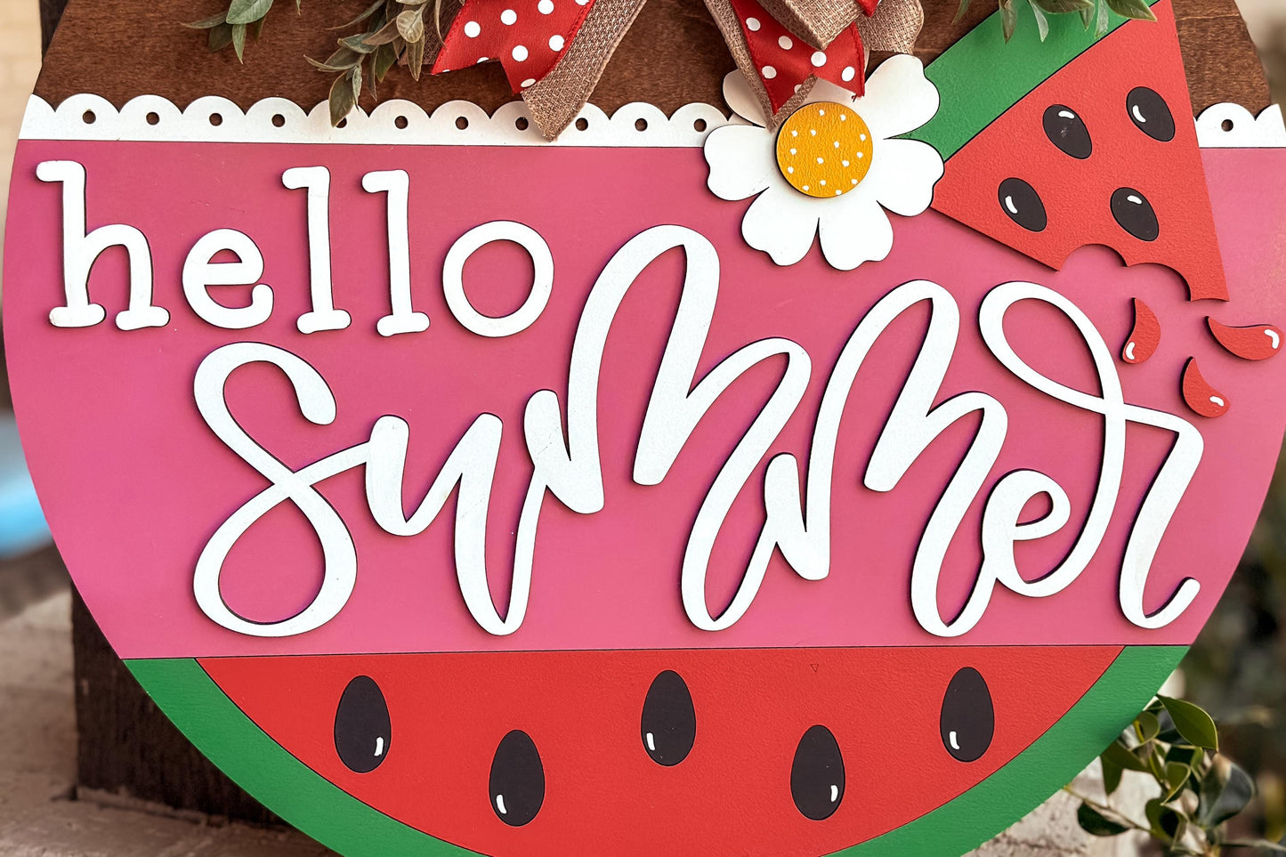 Hello Summer Watermelon Door Hanger SVG, Laser Cut File, Summer Door Sign Design, Layered SVG for Glowforge, Xtool, Farmhouse Decor