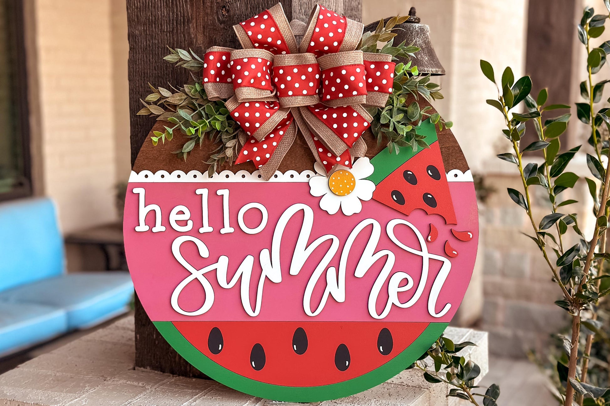 Hello Summer Watermelon Door Hanger SVG, Laser Cut File, Summer Door Sign Design, Layered SVG for Glowforge, Xtool, Farmhouse Decor
