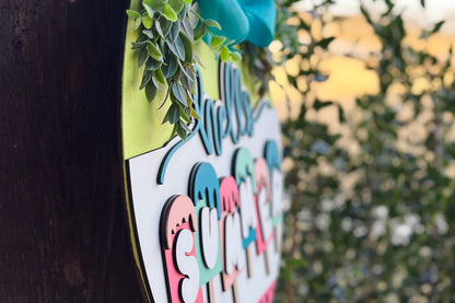 Hello Summer Door Hanger SVG Laser File | Popsicle Summer Sign | Glowforge Cut File | DIY Round Door Sign | Layered Laser Design