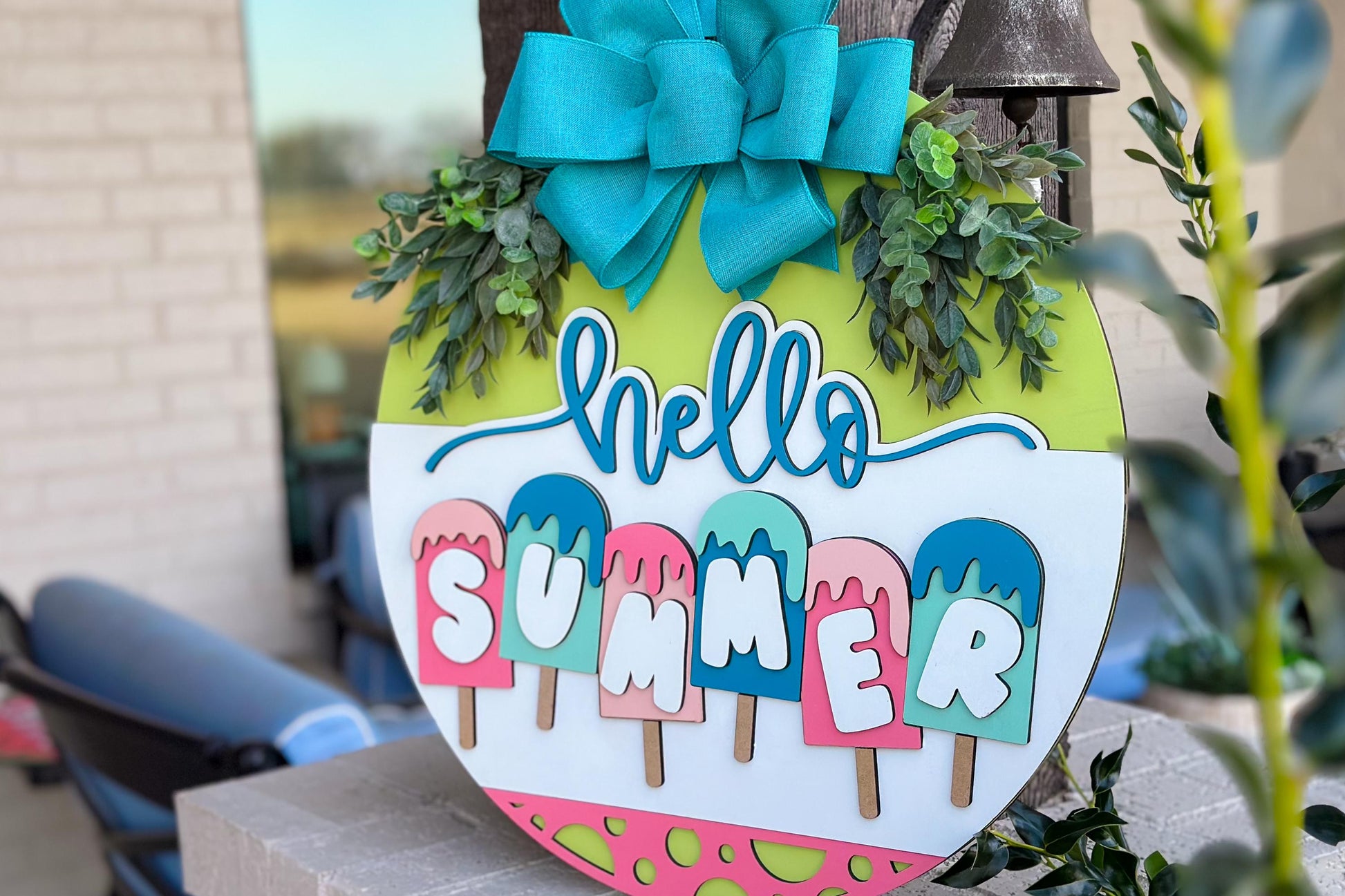 Hello Summer Door Hanger SVG Laser File | Popsicle Summer Sign | Glowforge Cut File | DIY Round Door Sign | Layered Laser Design