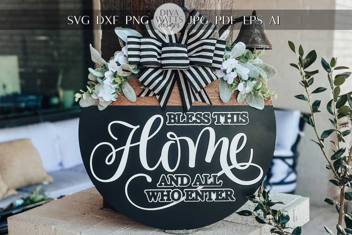 Bless This Home Laser Cut File - Round Door Hanger SVG - Farmhouse Welcome Sign for Glowforge, Xtool, and OMTech Laser Cut File | Door Decor