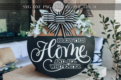 Bless This Home Laser Cut File - Round Door Hanger SVG - Farmhouse Welcome Sign for Glowforge, Xtool, and OMTech Laser Cut File | Door Decor