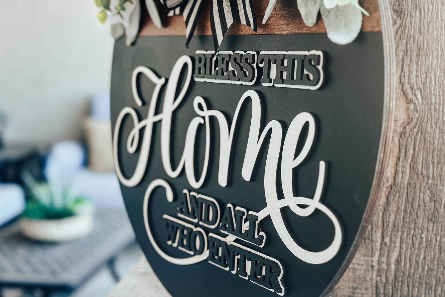 Bless This Home Laser Cut File - Round Door Hanger SVG - Farmhouse Welcome Sign for Glowforge, Xtool, and OMTech Laser Cut File | Door Decor