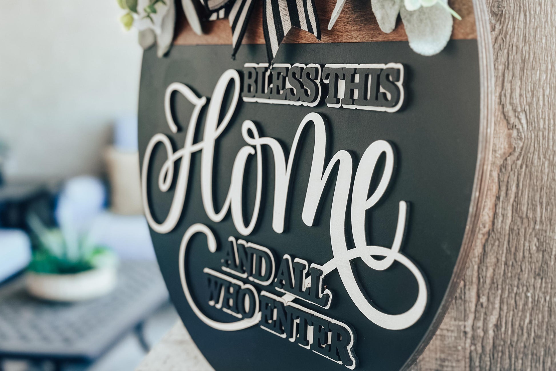 Bless This Home Laser Cut File - Round Door Hanger SVG - Farmhouse Welcome Sign for Glowforge, Xtool, and OMTech Laser Cut File | Door Decor