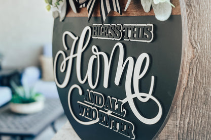 Bless This Home Laser Cut File - Round Door Hanger SVG - Farmhouse Welcome Sign for Glowforge, Xtool, and OMTech Laser Cut File | Door Decor