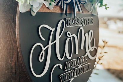 Bless This Home Laser Cut File - Round Door Hanger SVG - Farmhouse Welcome Sign for Glowforge, Xtool, and OMTech Laser Cut File | Door Decor