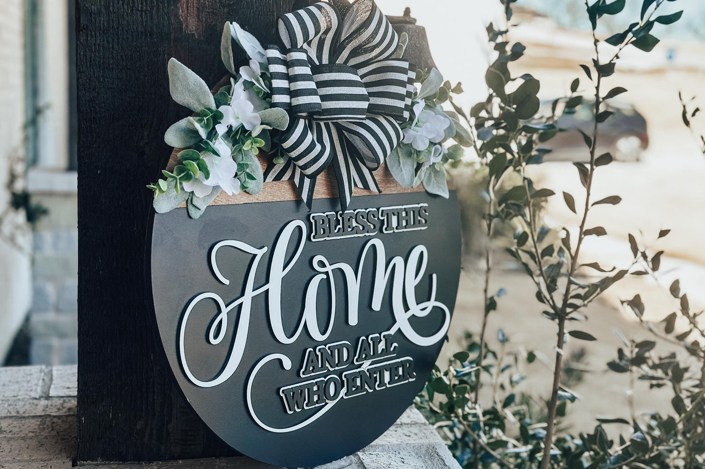 Bless This Home Laser Cut File - Round Door Hanger SVG - Farmhouse Welcome Sign for Glowforge, Xtool, and OMTech Laser Cut File | Door Decor