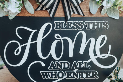 Bless This Home Laser Cut File - Round Door Hanger SVG - Farmhouse Welcome Sign for Glowforge, Xtool, and OMTech Laser Cut File | Door Decor