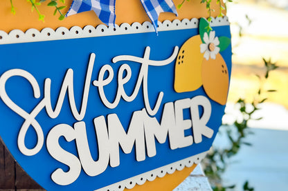 Sweet Summer Door Hanger SVG, Round Laser Cut File for Glowforge, Farmhouse Welcome Sign, Customizable Summer Design